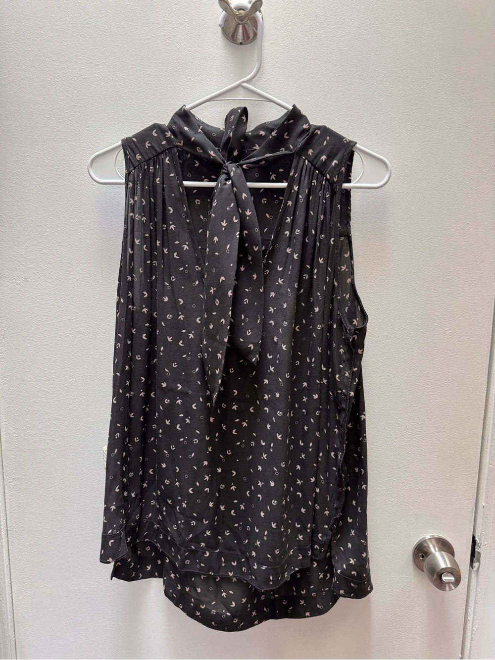 Free People Black Sleeveless Tie-Neck Camisole with Light Print